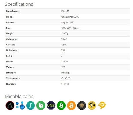 Minero 75db P21 de Microbt Whatsminer M21s 56t BTC Asic